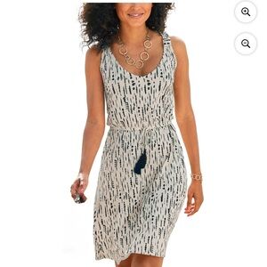 LASCANA Women's Sleeveless Printed V-Neck Dress Tassels